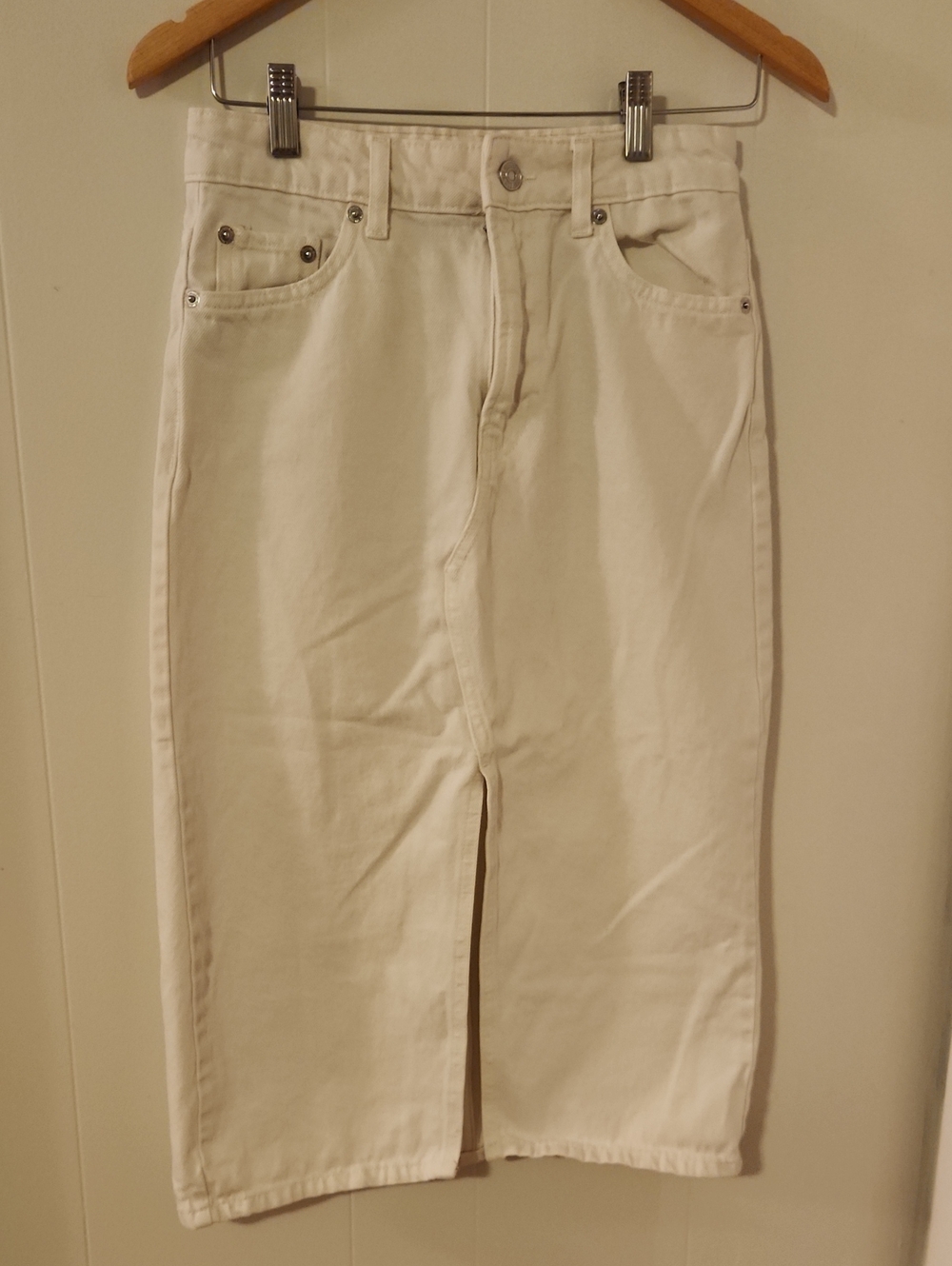 Mango Straight Cream Stretch Jean Skirt